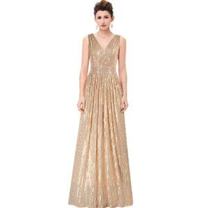 NWT Kate Kasin gold sequin evening gown, zip back, fully lined, size 8